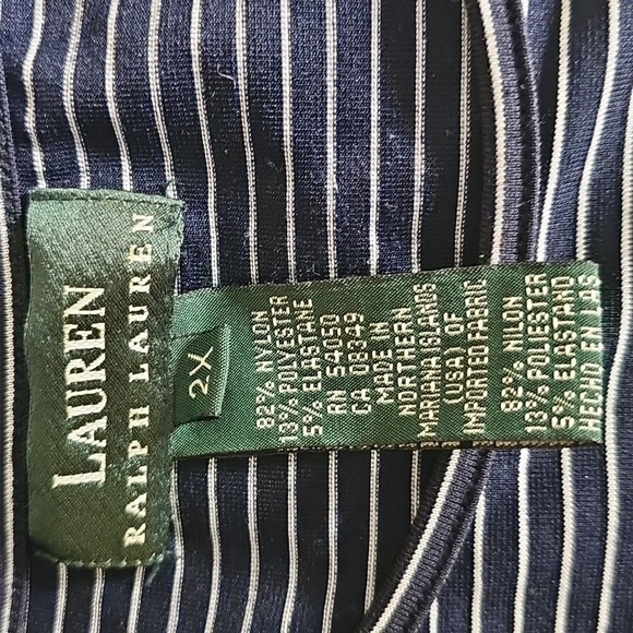 🦋 Lauren Ralph Lauren Plus-Size Navy Striped Stretch Crewneck Tee - Picture 3 of 7